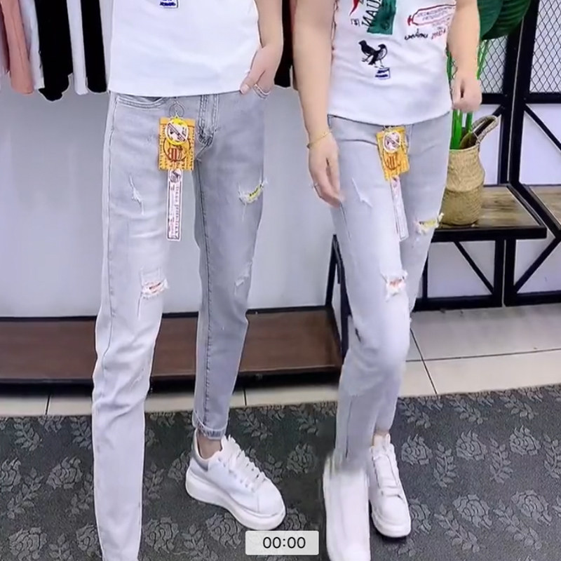 青年情侣小脚九分裤夏季破洞百搭