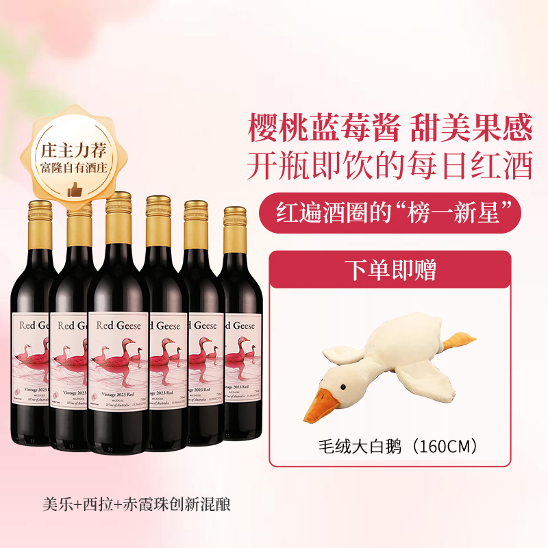 6支装红酒整箱澳洲原瓶进口餐酒宴请干红琻石园(红鹅)红葡萄酒
