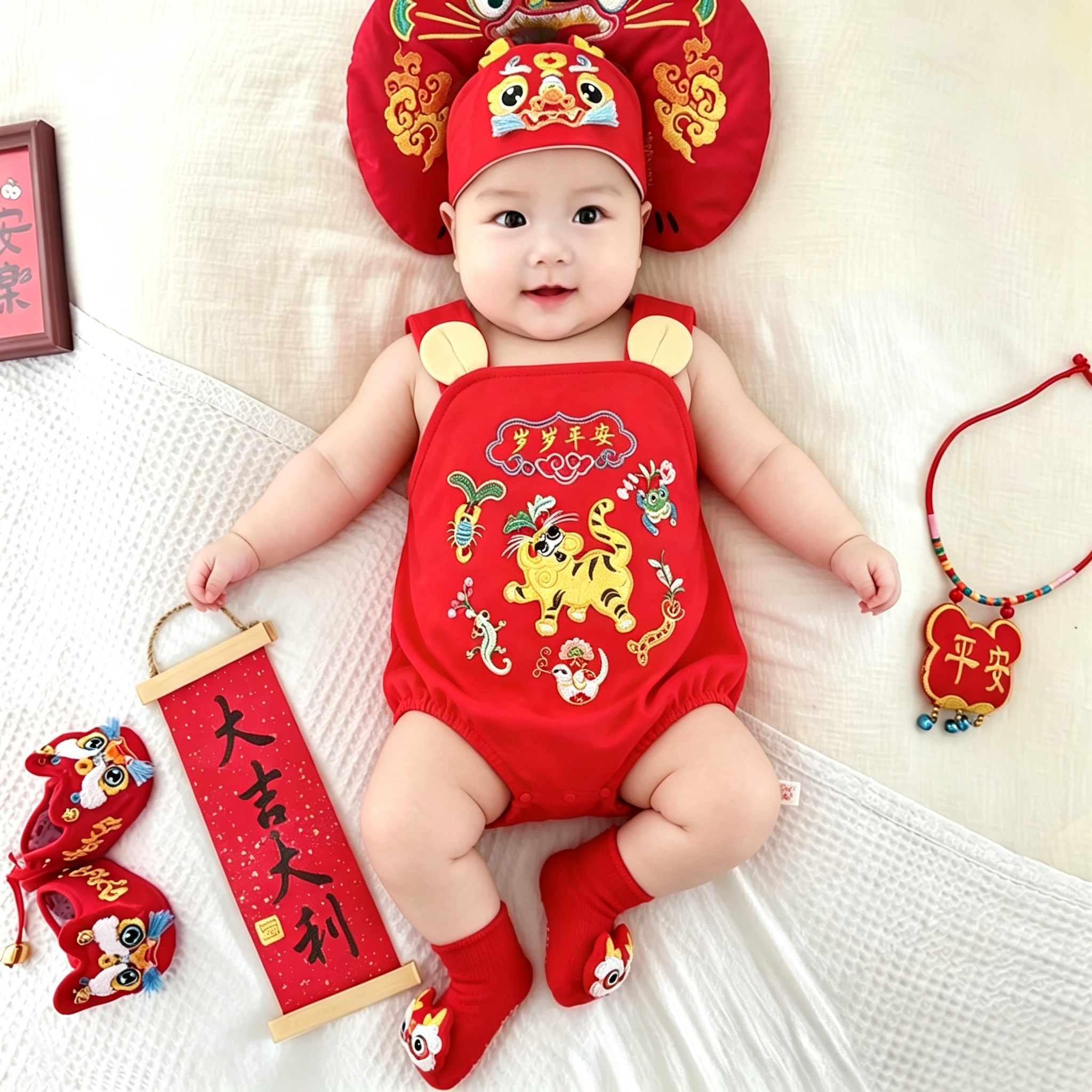 婴儿虎头五毒肚兜夏季宝宝连体衣