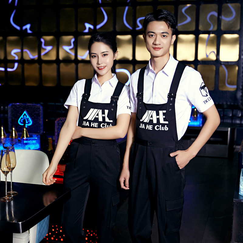 酒店餐厅火锅服务员背带裤套装短袖KTV夜场酒吧工作服夏装龙丽儿