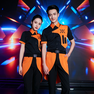 新夏季酒吧服务员工作服短袖上衣套装餐厅夜场KTV少爷工装印LOGO