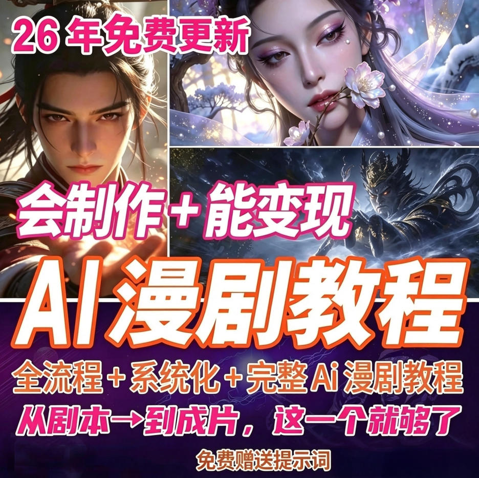 ai漫剧短剧制作短视频生成教程2026零基础入门到精通变现课程图片