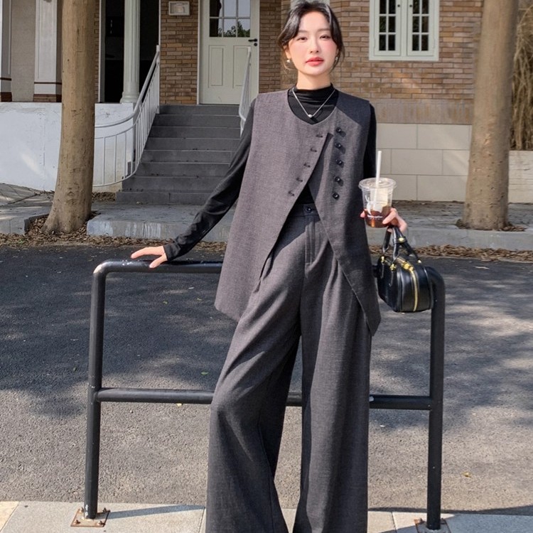 大码韩系西装马甲两件套装裤女