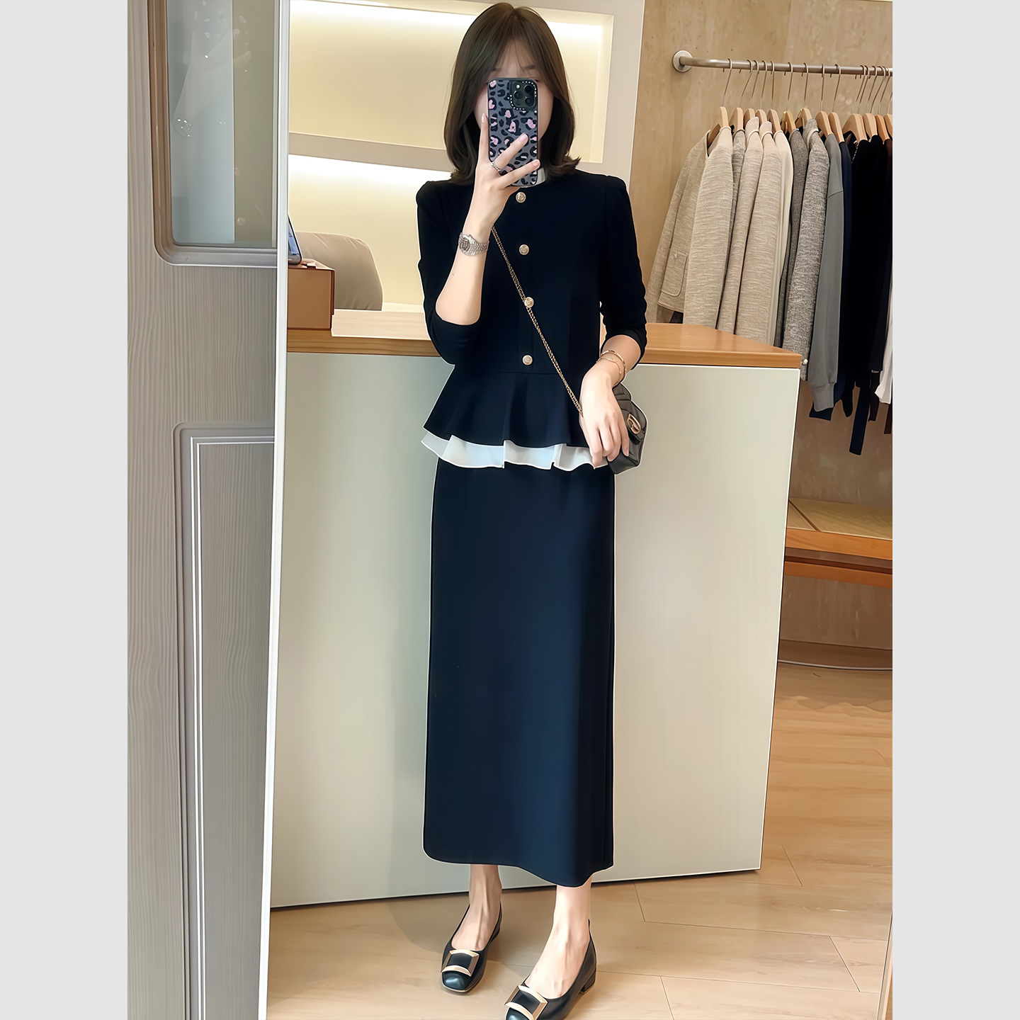 大码秋流行穿搭高级感半身裙套装