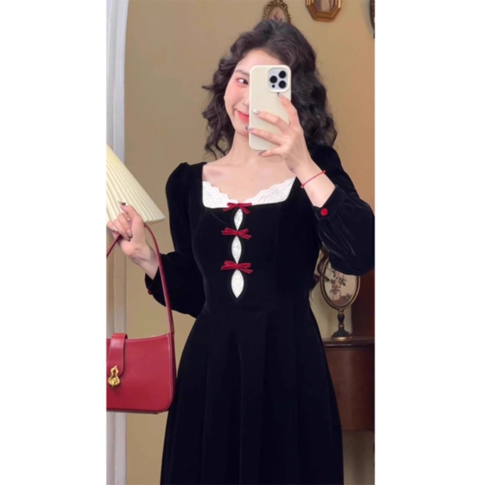 大码赫本风长裙黑色生日礼服女图片