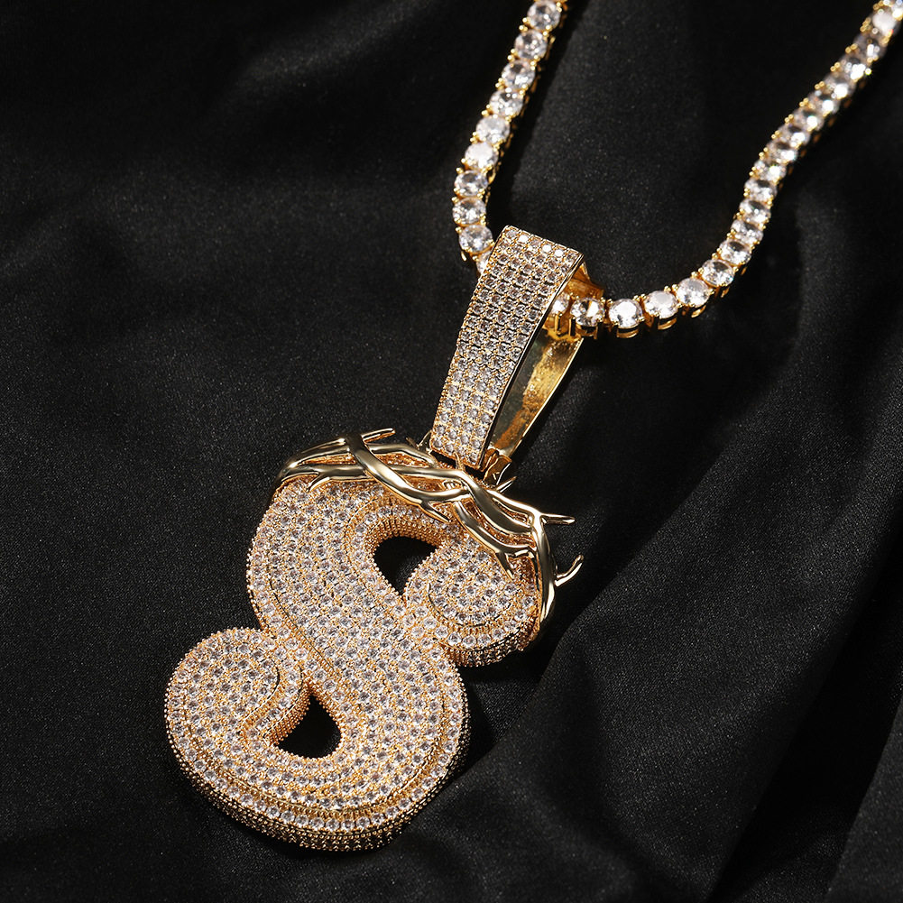 ICE BLING 花冠英文字母满钻锆石吊坠项链 嘻哈个性小众时尚街头
