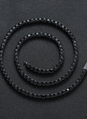 ICE BLING 纯黑色锆石4MM弹簧扣网球链 男士小众嘻哈个性时尚项链
