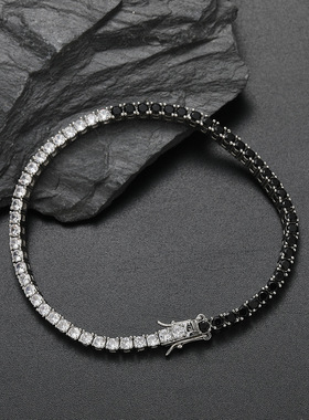 ICE BLING 3MM黑白钻拼接锆石网球链 小众原创设计个性手链潮流