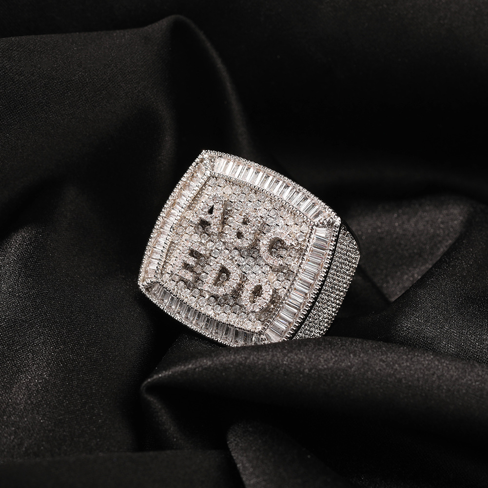 ICE BLING 定制英文字母满钻戒指 嘻哈说唱个性定做小众指环夸张