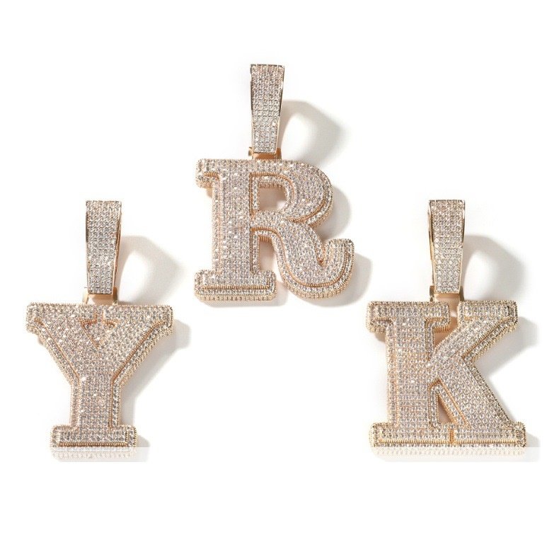 ICE BLING 新款锆石满钻英文字母吊坠项链 嘻哈情侣个性小众饰品