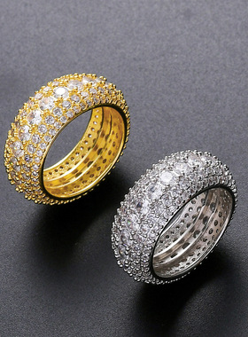 ICE BLING 10MM满钻锆石戒指 嘻哈个性潮流时尚小众指环男士超闪