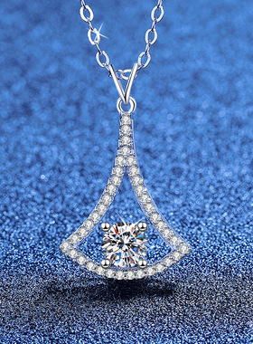 韩版小裙子纯银莫桑钻吊坠项链