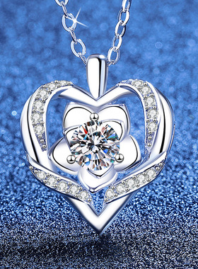 S925纯银爱心花朵莫桑钻吊坠项链