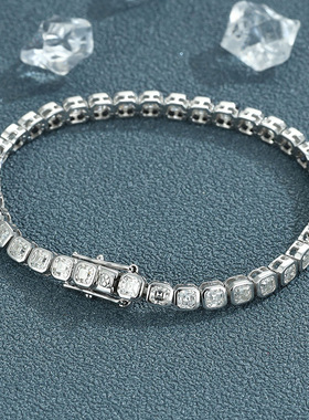 正方形莫桑钻阿斯切纯银女士手链