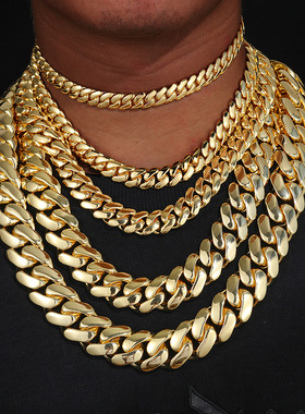 ICE BLING 镀金大金链子长扣子镶钻古巴链 美式欧美嘻哈说唱个性