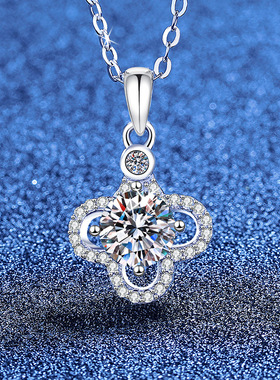 S925纯银莫桑钻花朵吊坠项链