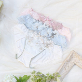 牛奶丝透气甜美三角裤 Risa Magli优丽娜娜刺绣低腰内裤 白蓝852