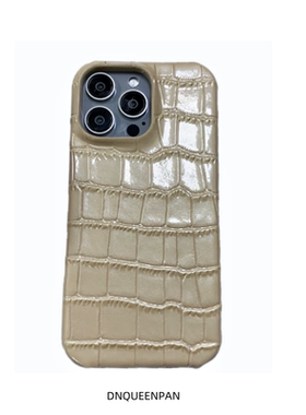 香槟色奶茶色鳄鱼纹适用于苹果15promax保护套牛皮 iPhone14premax真皮手机壳