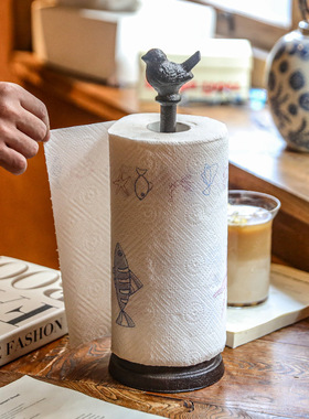 跨境欧式复古铸铁工艺小鸟纸巾架摆件客厅餐桌家用保鲜膜收纳架立