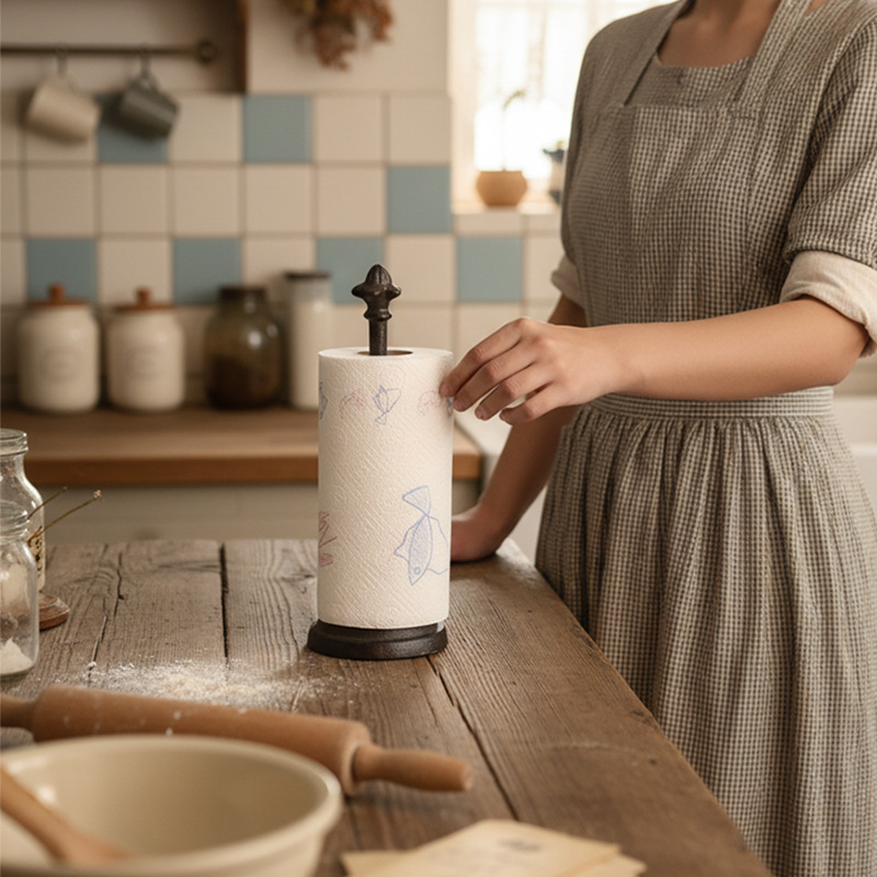 北欧复古怀旧铸铁花蕾纸巾架桌面摆件创意简约滚筒卷纸纸巾收纳