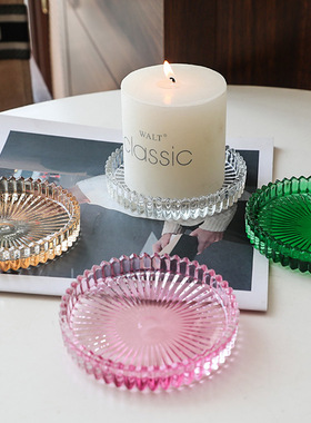 北欧ins简约透明条纹齿轮蜡烛盘香薰蜡烛垫托民宿咖啡馆桌面装饰