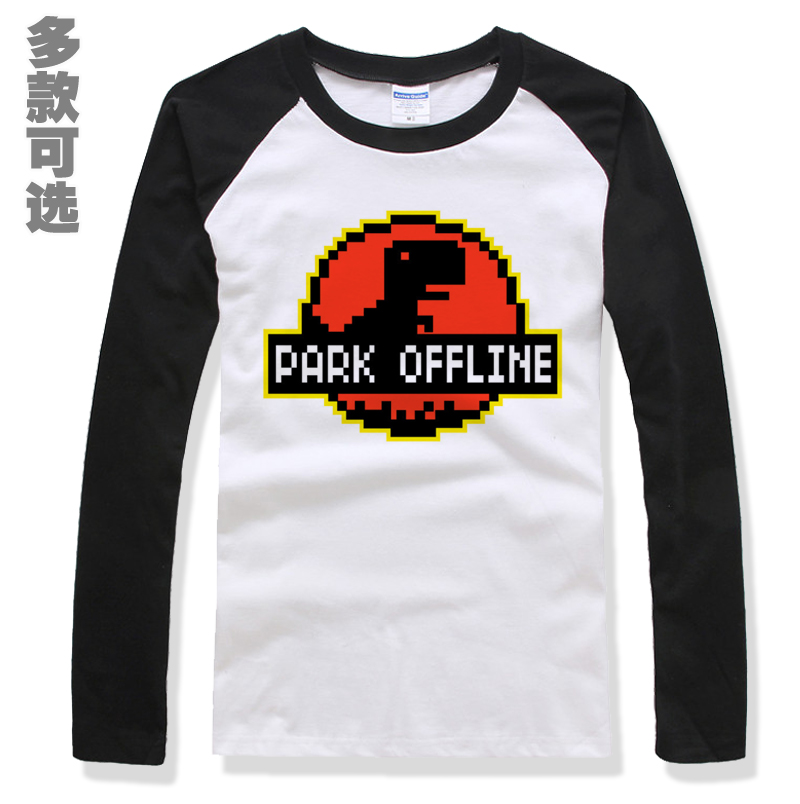 谷歌网页404youareoffline霸王龙世界恐龙纯棉长袖插肩t恤上衣服