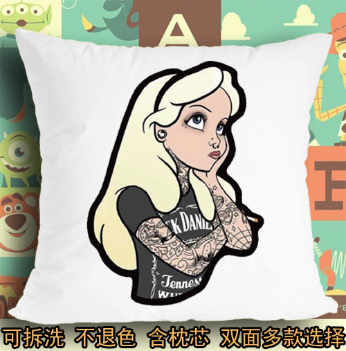公主纹身抽烟喝酒灰姑娘辛德瑞拉花臂坐座垫软垫抱枕头毛绒靠垫子