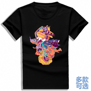 数码宝贝机械暴龙兽加鲁鲁兽男女圆领打底直筒宽松上衣服纯棉短袖