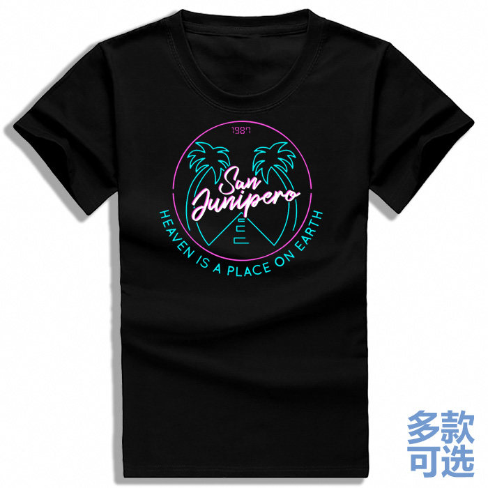 黑镜圣朱洛佩尼亚sanjunipero圣朱尼佩洛全纯棉短袖t恤衫半袖衣服