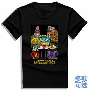 海绵宝宝龙虾拉里企鹅男孩美人鱼战士全纯棉短袖t恤衫半袖上衣服