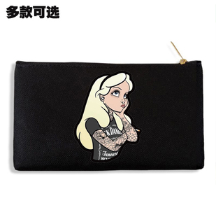 公主纹身抽烟喝酒灰姑娘文具盒便携帆布手拿零钱包手机包收纳袋子