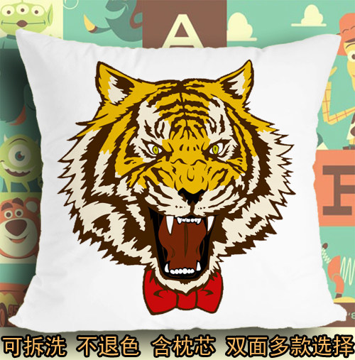 猛虎老虎头像蝴蝶结绅士猛兽坐垫座垫软垫抱枕头毛绒靠垫子
