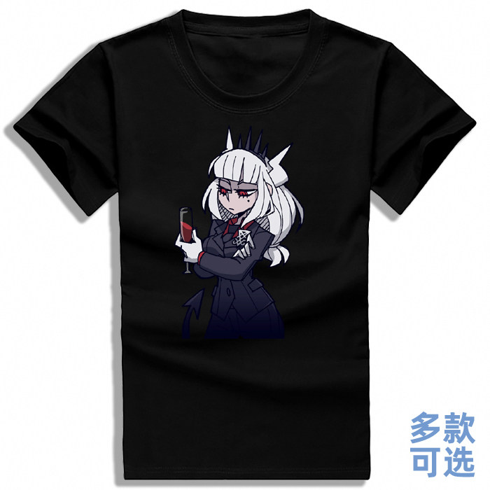 Helltaker恶魔地狱把妹王男女圆领打底直筒宽松上衣服纯棉短袖T恤 - 实物图