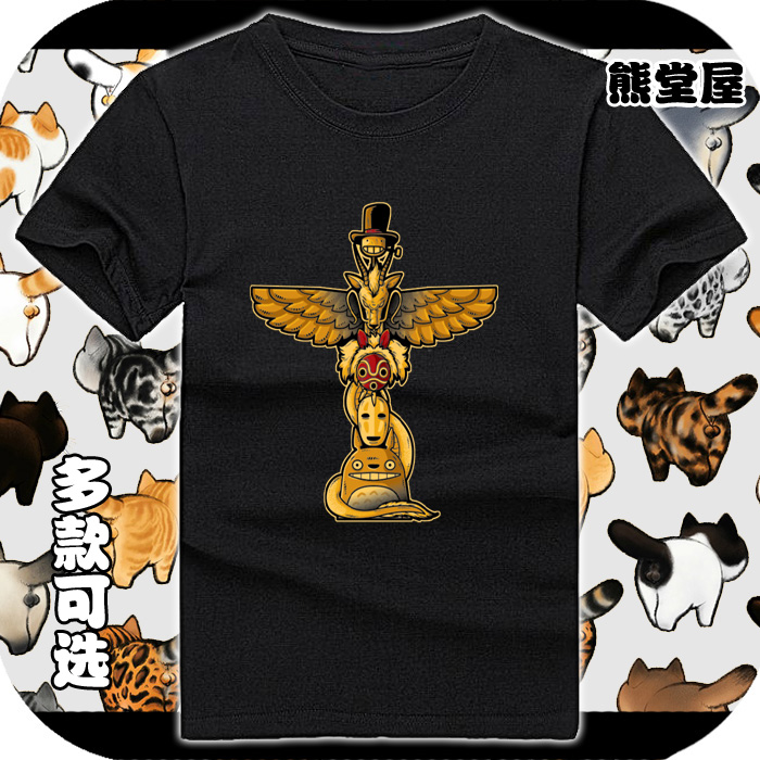 纯棉t恤短袖学生半袖男女衣服宫崎骏猫无脸男图腾幽灵公主面具