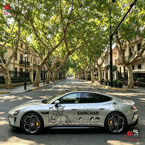 SU7YU7蜡笔小新线条车贴拉花领克03 特斯拉Model Y 3可爱卡通贴纸