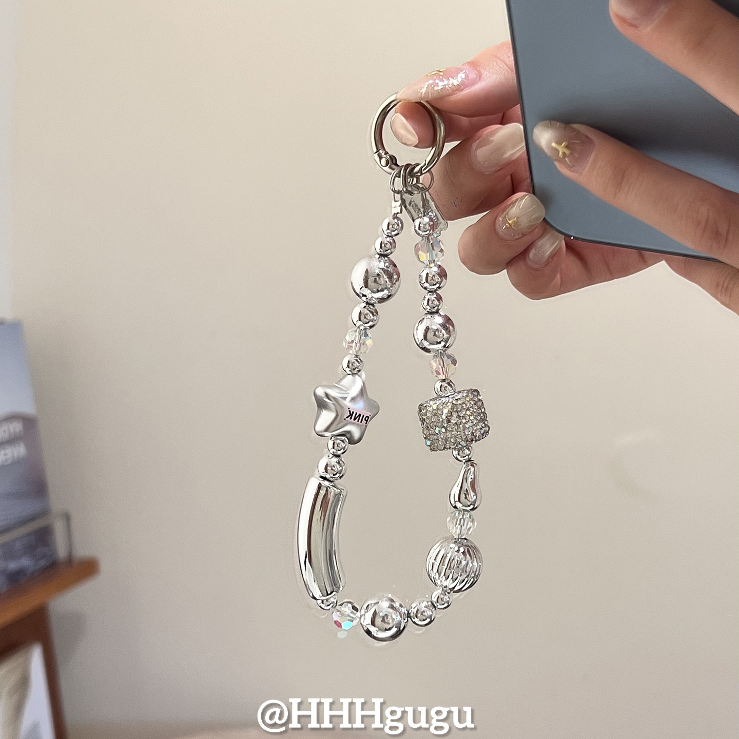 HHHgugu手机链条学生闪钻方块五角星ccd短挂绳包包手机链钥匙扣饰