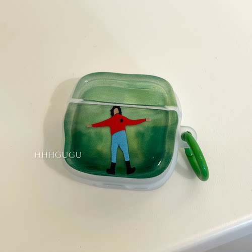 HHHgugu 趣味绿底躺平油画适用于AirPods3保护套AirPods第三代苹果airpods1/2代pro无线蓝牙耳机套保护壳