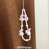 HHHgugu手机链条学生可爱粉蝴蝶结串珠ccd短挂绳包包手机链钥匙扣