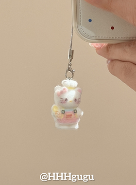 HHHgugu手机链条学生可爱卡通毛绒KT猫ccd短挂绳包包手机链钥匙扣