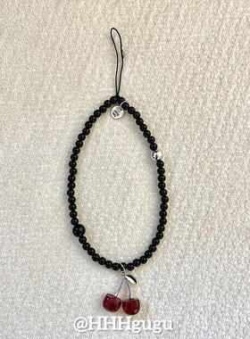 HHHgugu手机链条ins红色樱桃黑色串珠短挂绳挂链手机链钥匙扣饰品