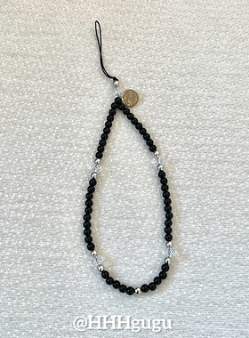 HHHgugu手机链条简约黑色串珠短挂绳挂链手机链钥匙扣饰品ccd