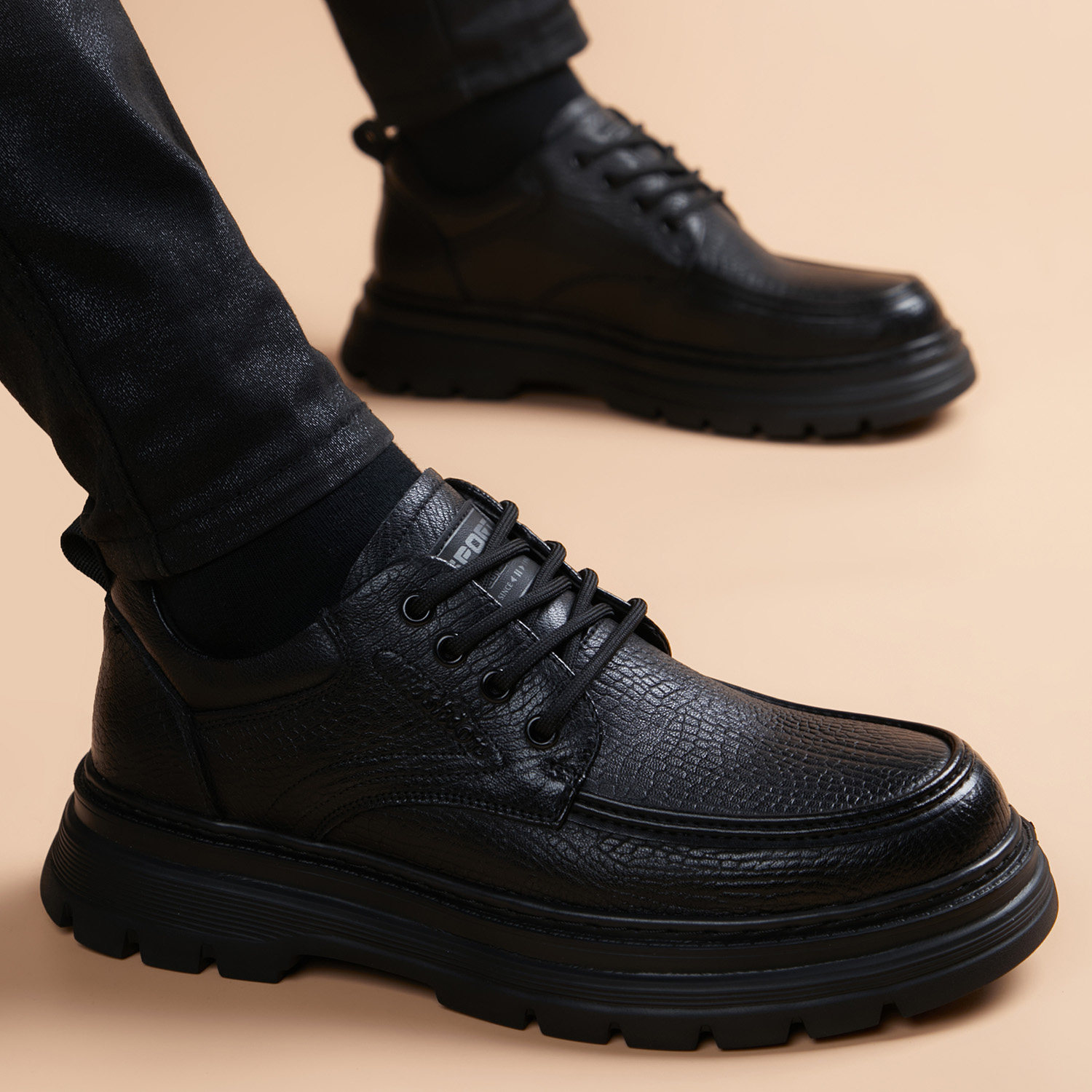 羊皮软皮轻底休闲皮鞋男款真皮发泡底商务休闲鞋厚底增高德比鞋子