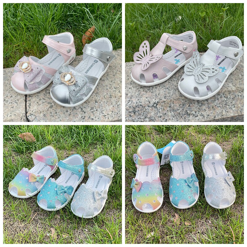 斯乃纳小童鞋专柜正品夏新款女宝宝蝴蝶结公主百搭亮灯包头皮凉鞋