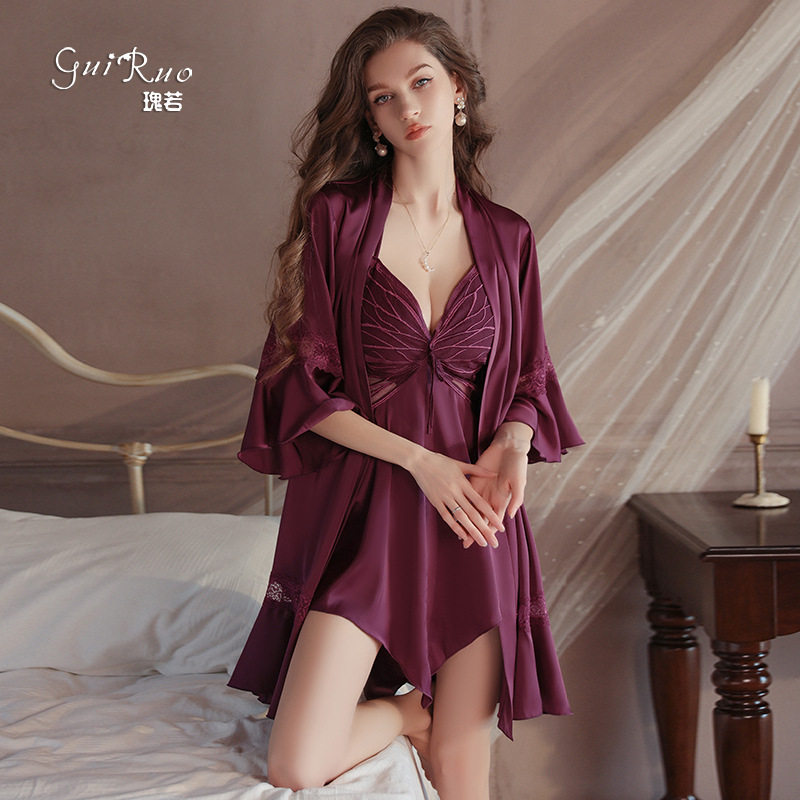 瑰若性感女睡衣纯欲诱惑深V加胸垫甜美蝴蝶睡裙外袍家居套装P3945,女士内衣/男士内衣/家居服,睡袍/浴袍,淘宝优惠券,粉丝福利购,淘宝优惠卷