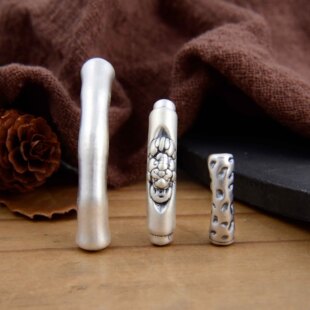 S999足银貔貅麻点弯管隔珠 复古3D硬银DIY编绳手链银管配件材料