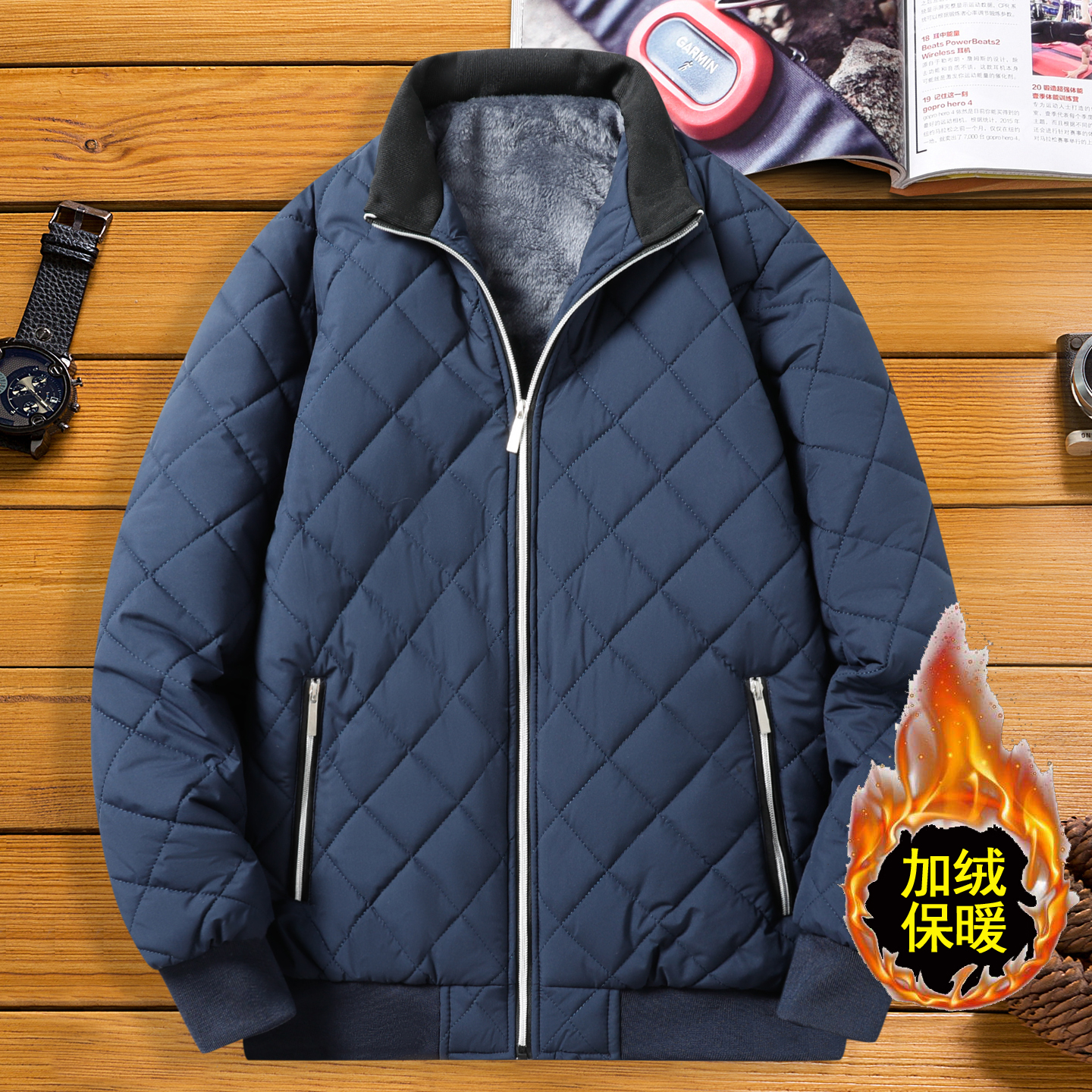 冬季棉衣外套加绒加棉立领男式户外加厚时尚日系潮牌运动棉服外套