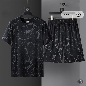 源头鑫选男士冰丝套装2025新款夏季男装大码运动服短袖短裤两件套