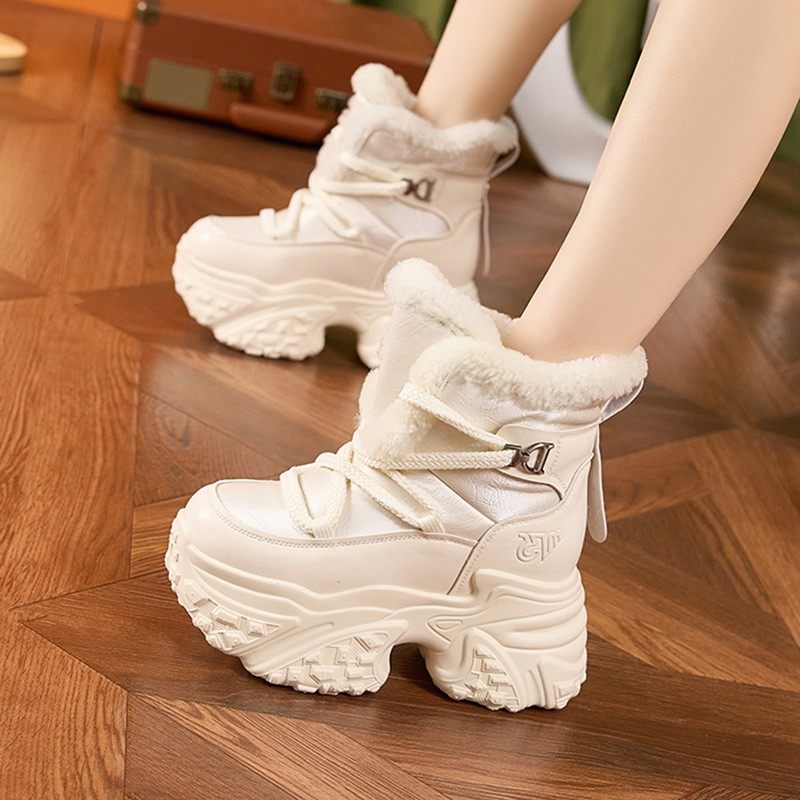 美鞋湘湘家白色雪地靴女2025冬内增高女鞋加绒保暖厚底百搭棉a57