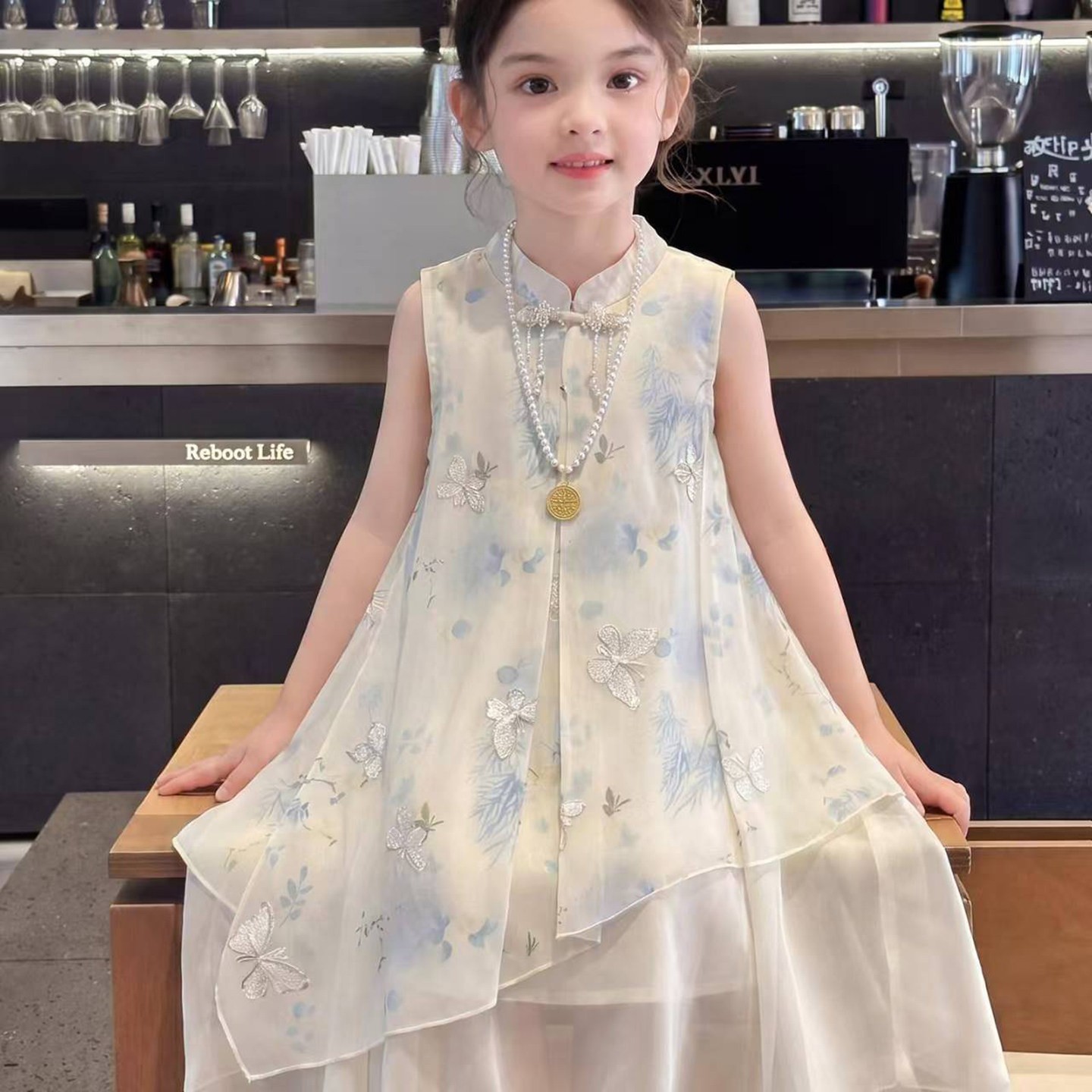 恒清童装2026新款夏季汉服连衣裙国风碎花旗袍裙女孩子无袖公主a6