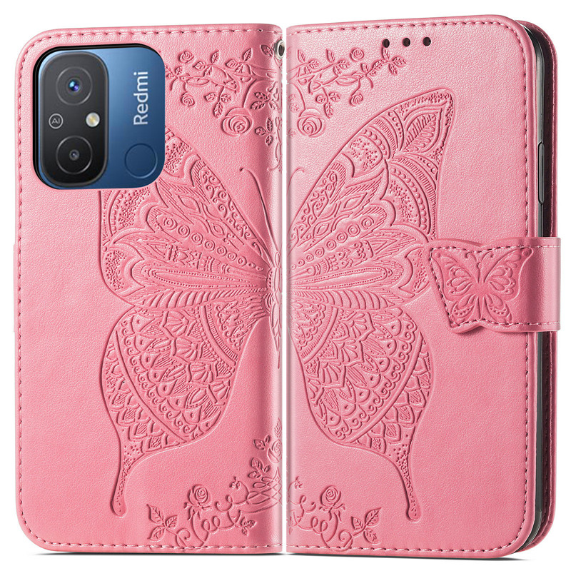 适用于红米11A/12C/13/13C/13R小米POCO翻盖C55浮雕C65保护套M6花之蝶4G压花5G手机壳仿皮蝴蝶可爱女款皮套